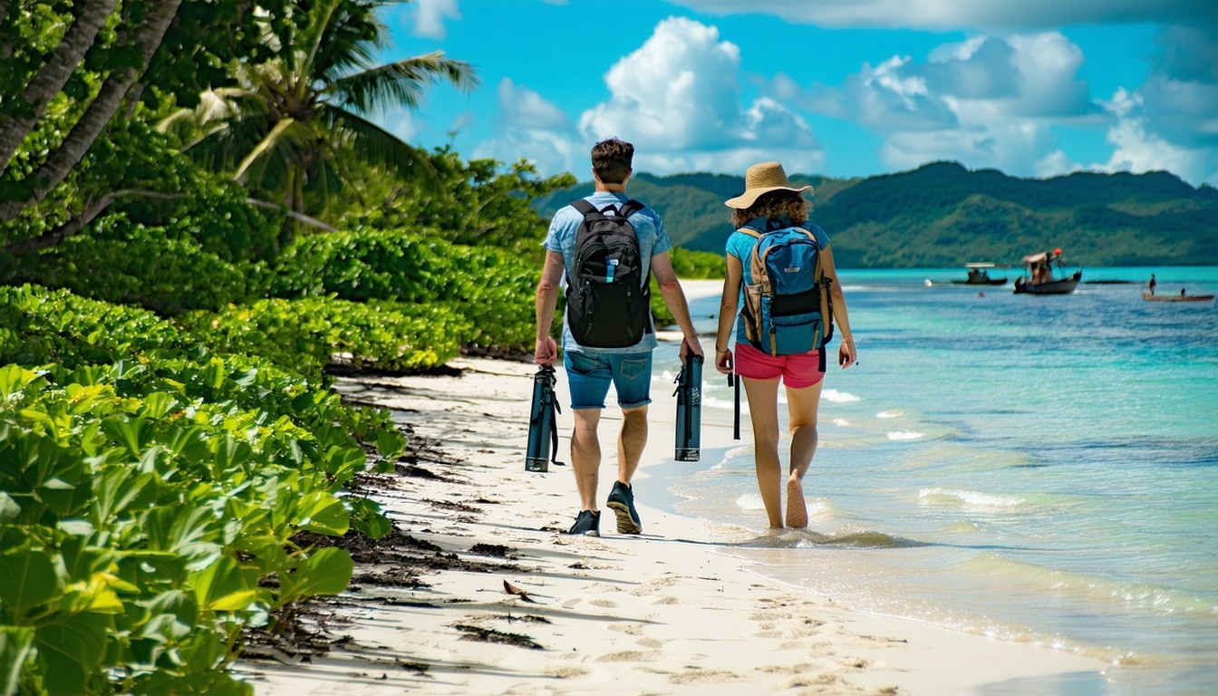 Leisure travelers exploring a tropical destination