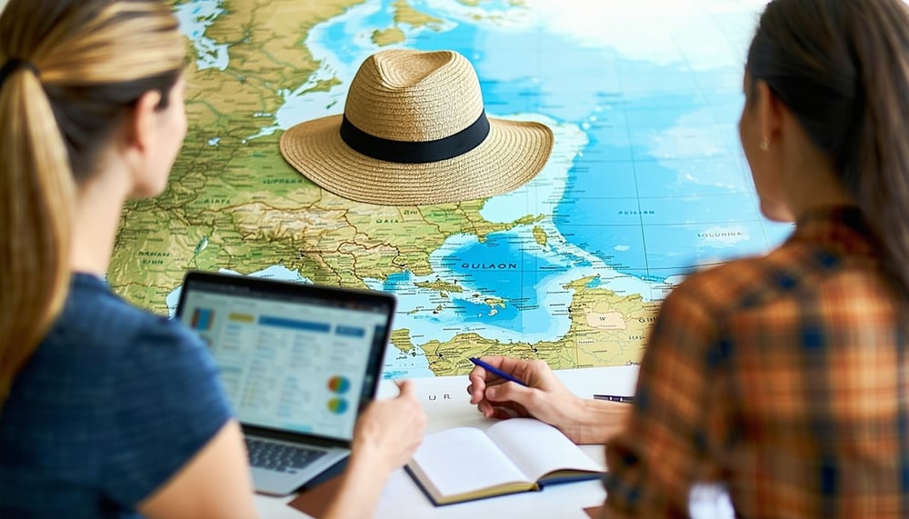 Travel consultant planning a trip with clients